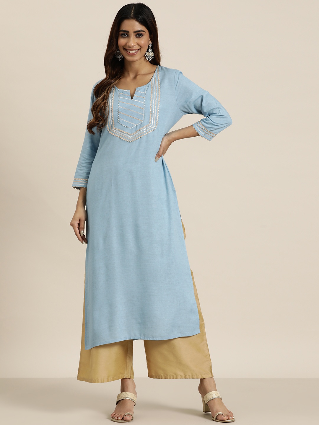 

HERE&NOW Women Yoke Design Gotta Patti Kurta, Blue
