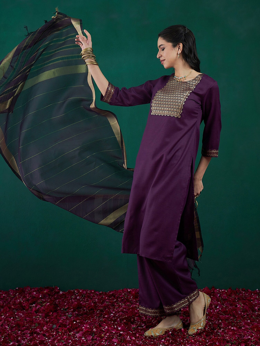 Indo Era Yoke Design Regular Pure Cotton Kurta With Palazzos 