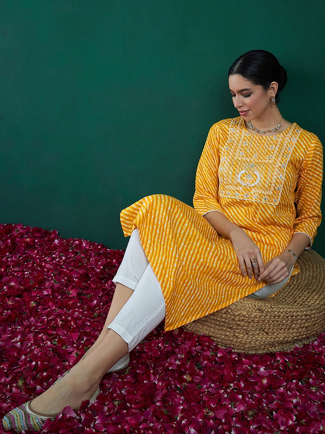 

Indo Era Women Ethnic Motifs Flared Sleeves Pastels Kurta, Yellow