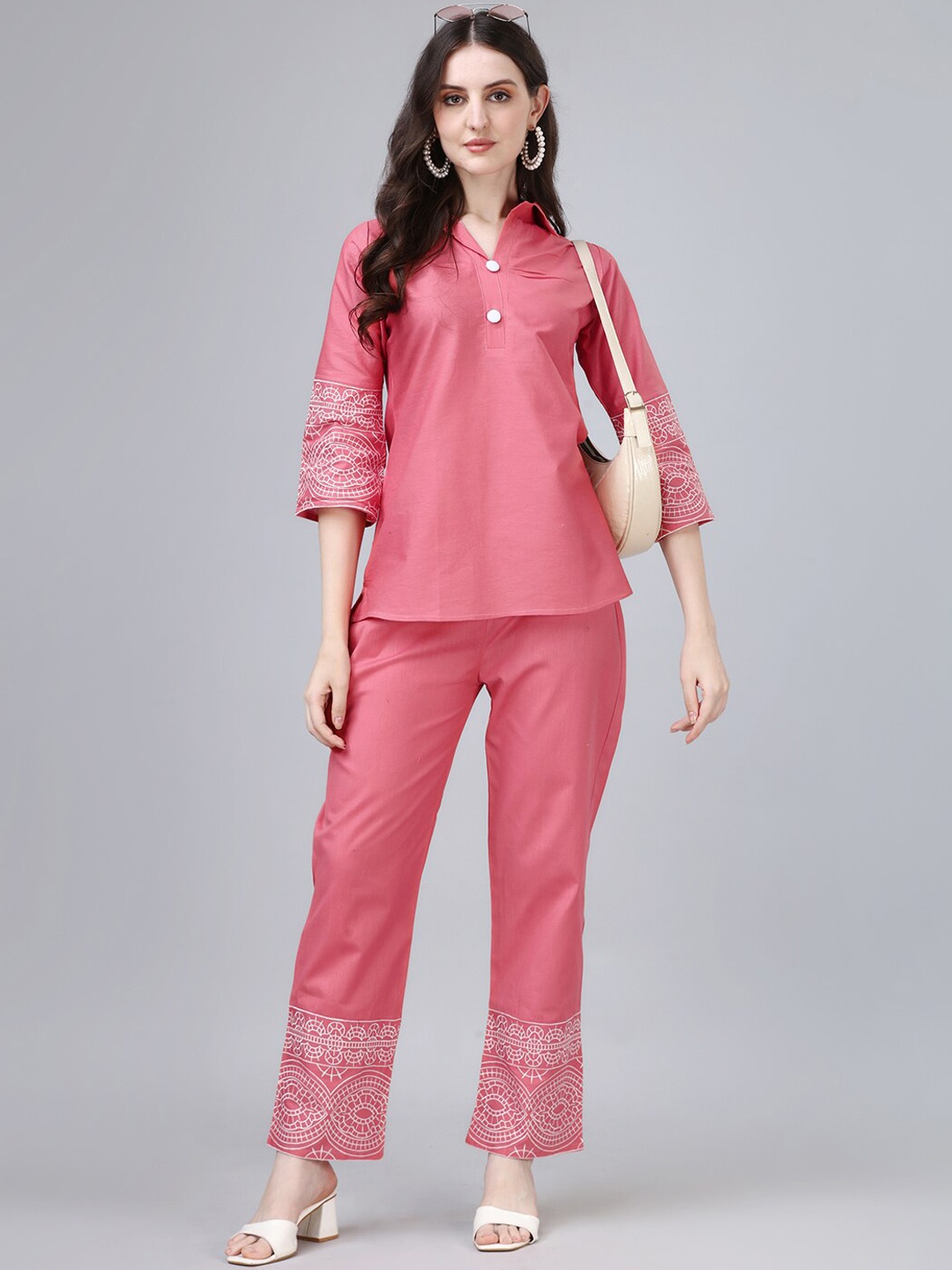 

Kandora Printed Shirt Collar Top & Trouser Co-Ords, Pink