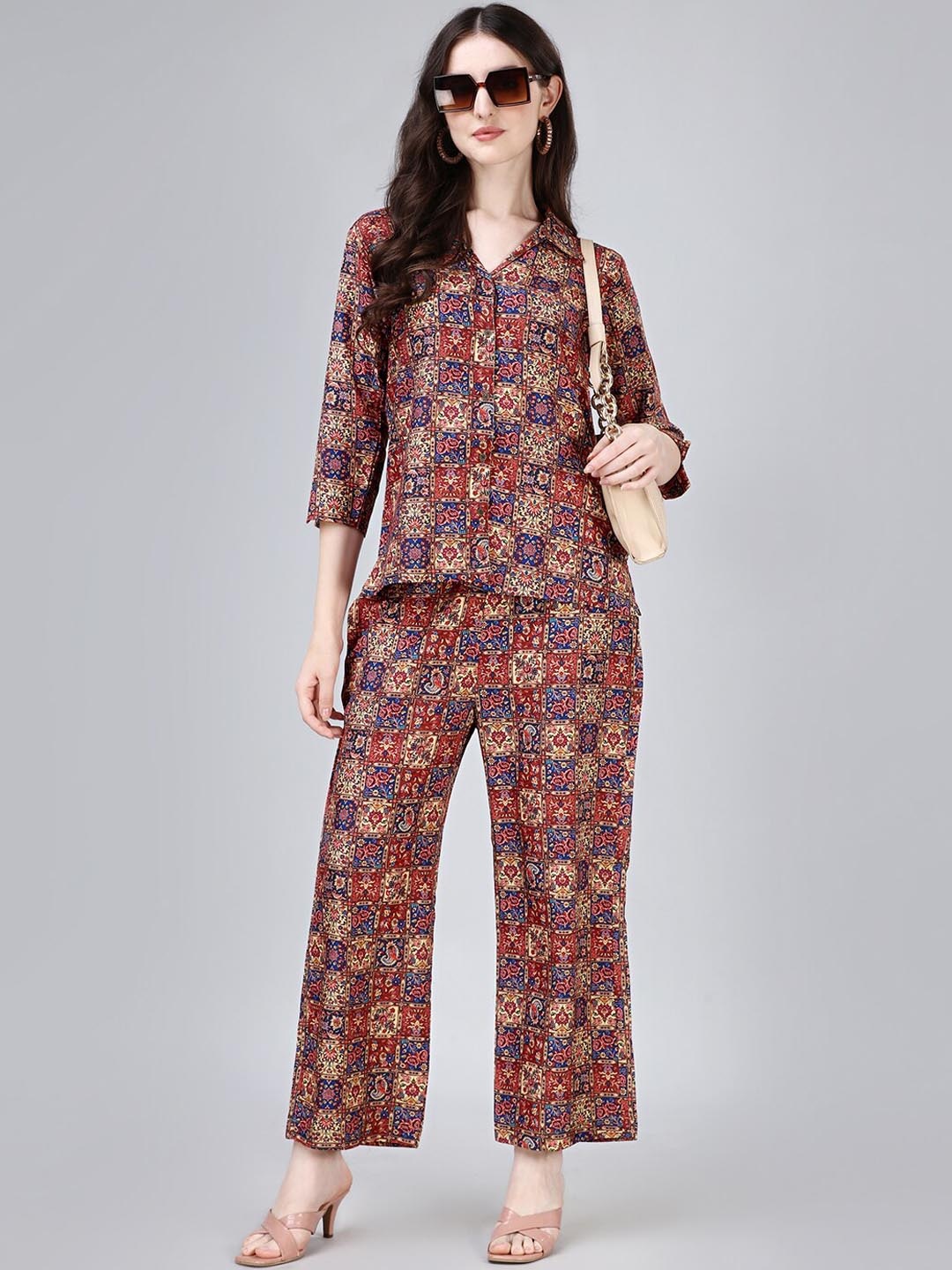 

Kandora Printed Shirt & Palazzo Co-Ords, Brown