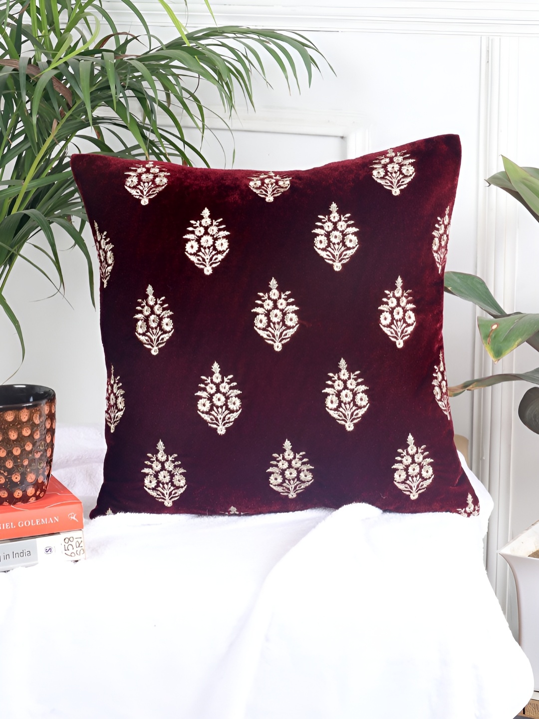

Decoghar Wine Ethnic Embroidered 2 Pieces Square Cushion Covers, Burgundy