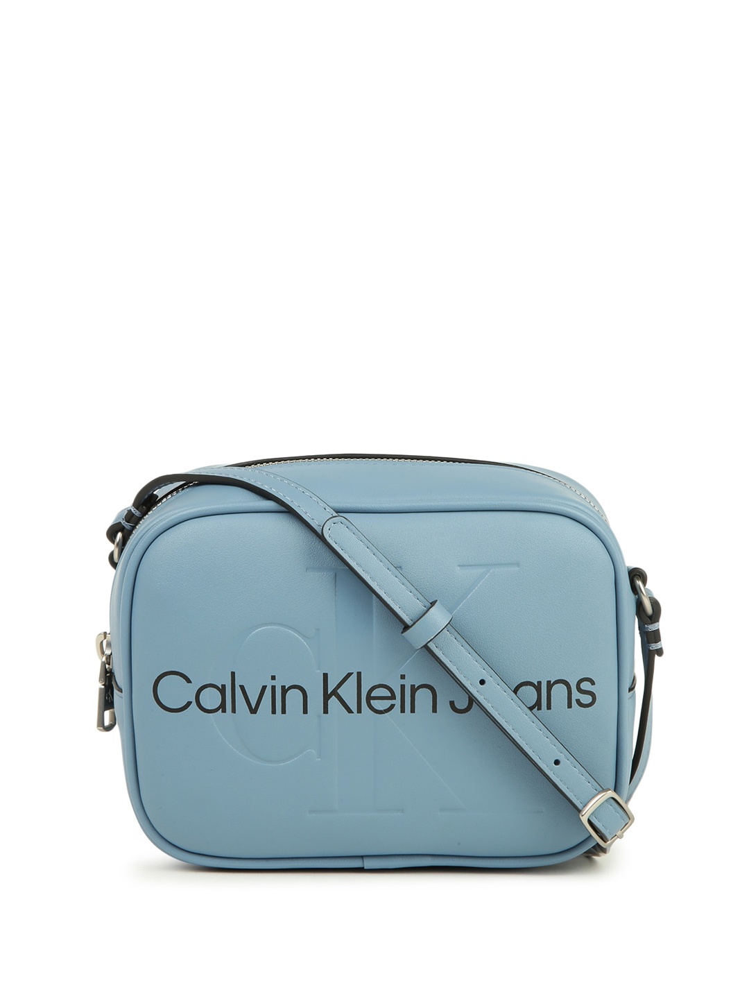 

Calvin Klein Typography Printed Structured Sling Bag, Blue