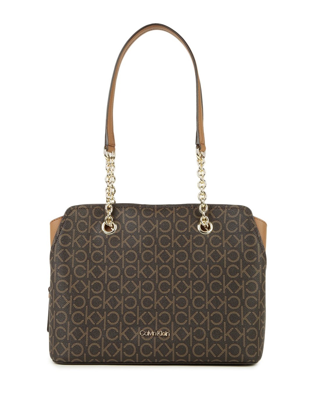 

Calvin Klein Typography Printed Structured Shoulder Bag, Brown