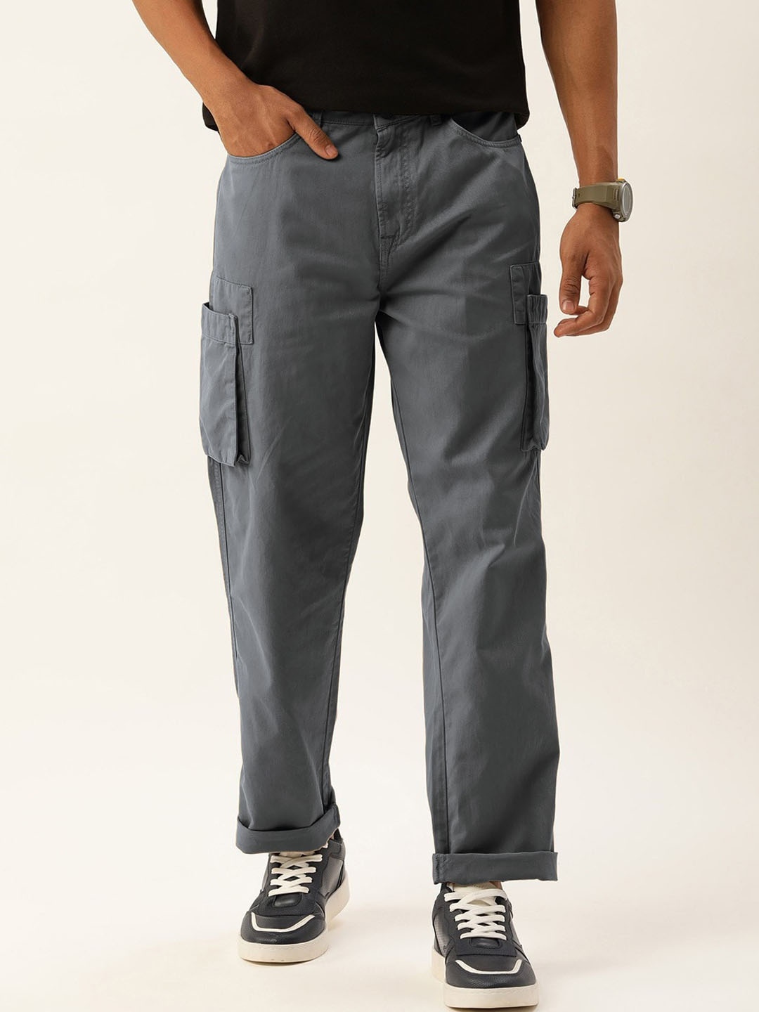 

Bene Kleed Men Straight Fit Pure Cotton Cargos Trousers, Grey