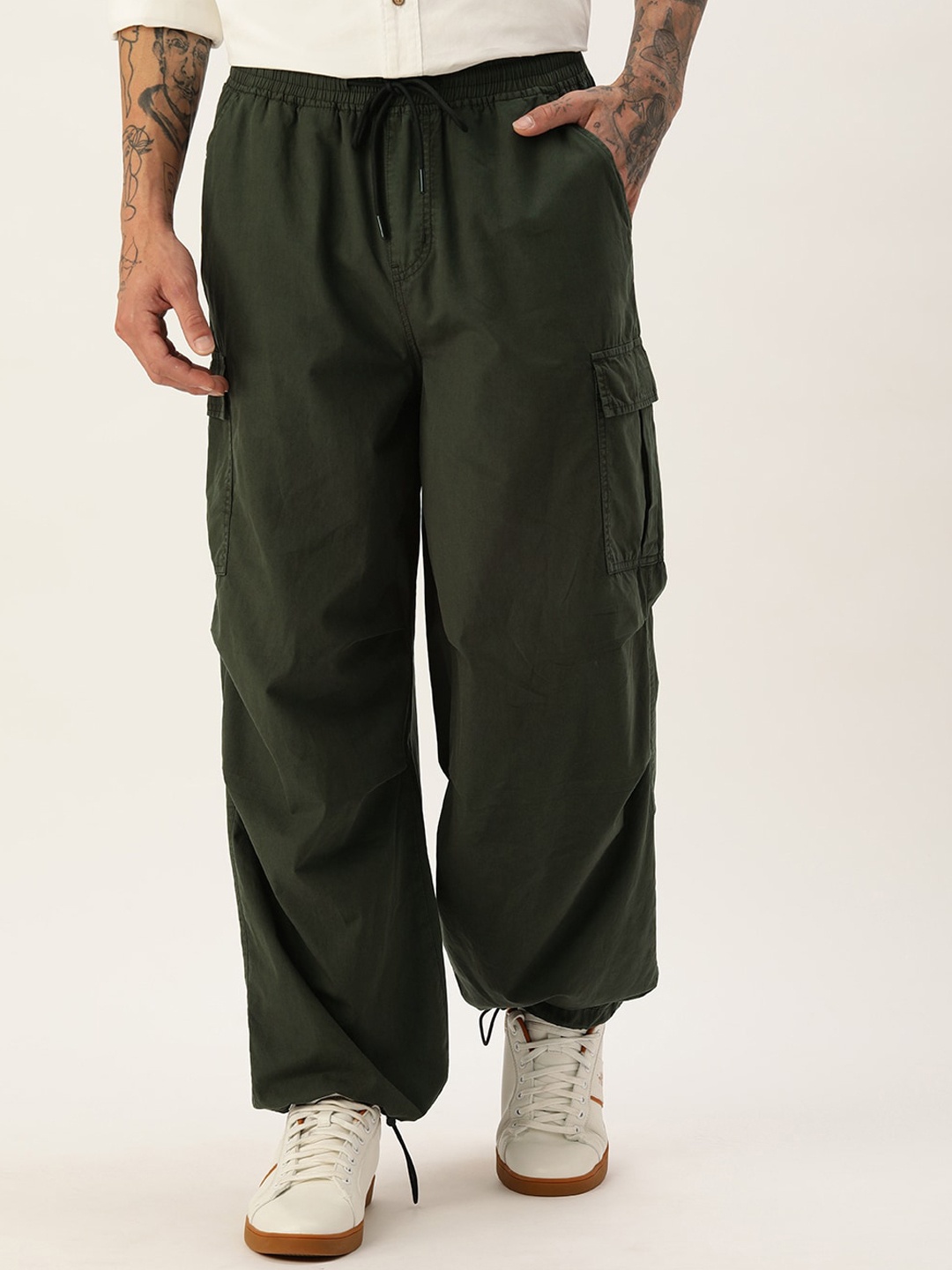 

Bene Kleed Unisex Loose Parachute Fit Pure Cotton Cargo Trousers, Grey
