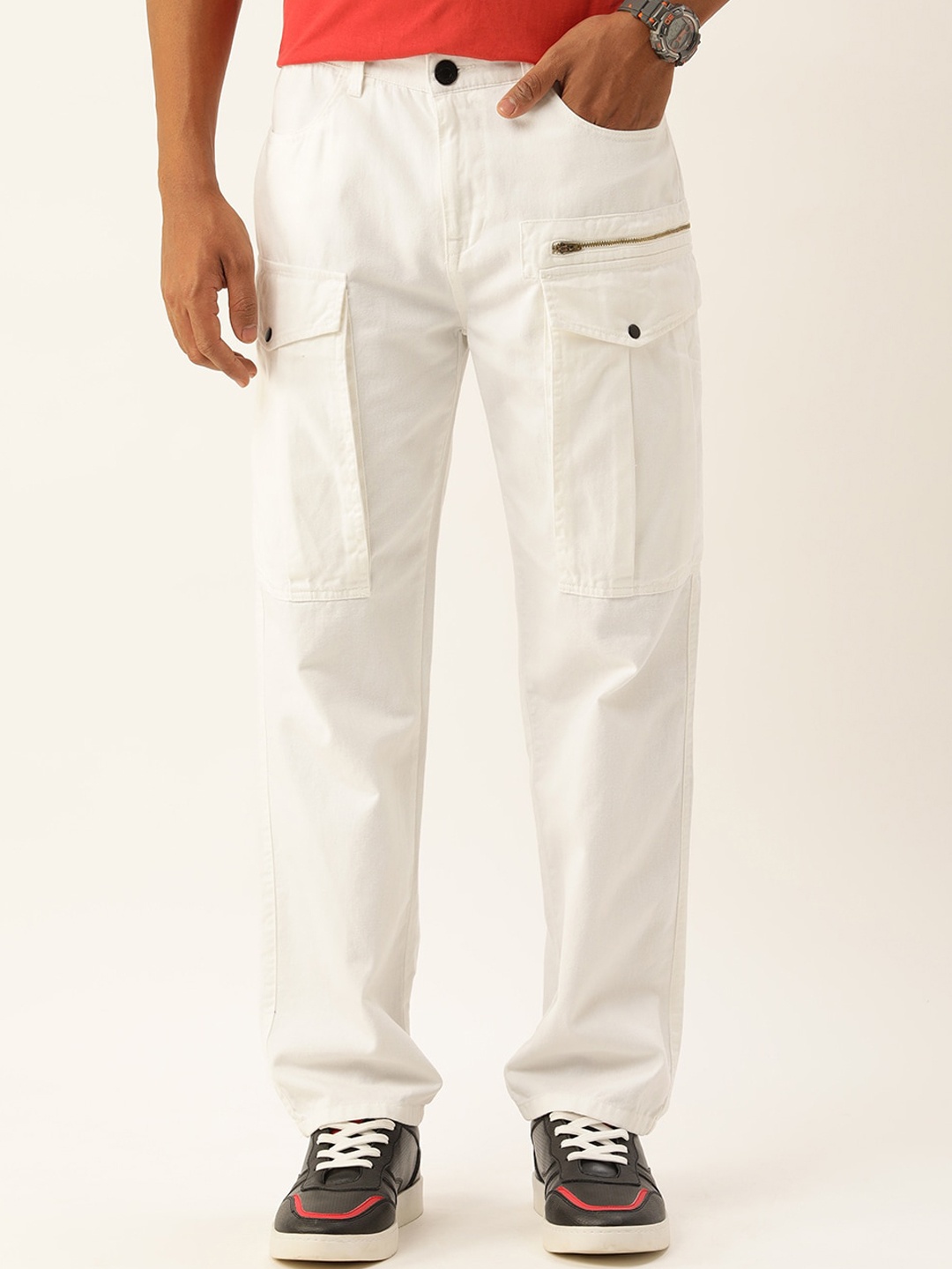 

Bene Kleed Men Relaxed Pure Cotton Cargo Trousers, White