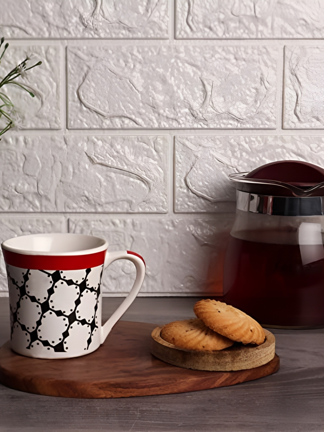 

Femora Red & White 6 Pcs Ethnic Motifs Printed Ceramic Glossy Cups Set 160 ml