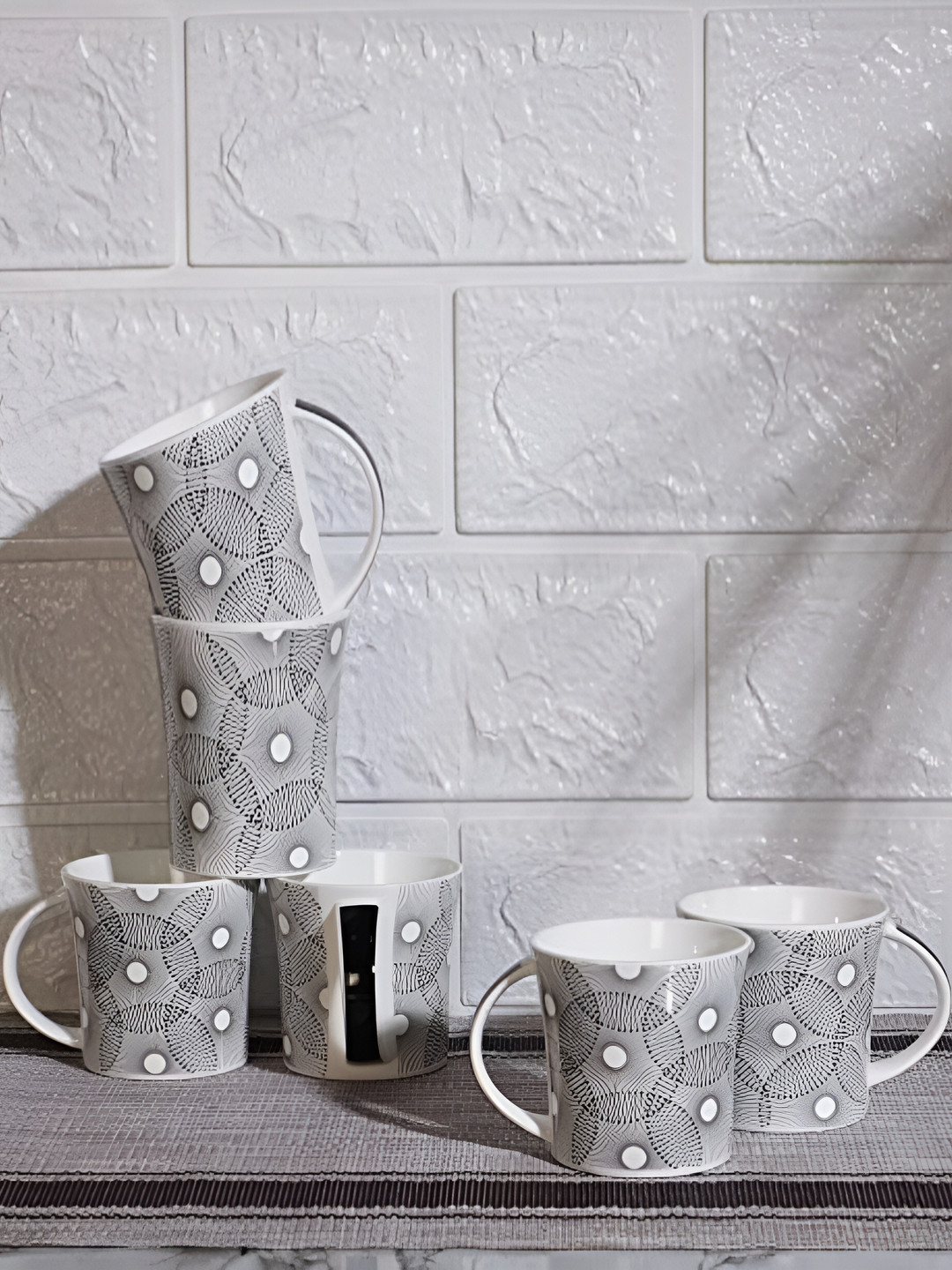 

Femora White & Grey 6 Pcs Floral Printed Ceramic Glossy Cups Set 160 ml