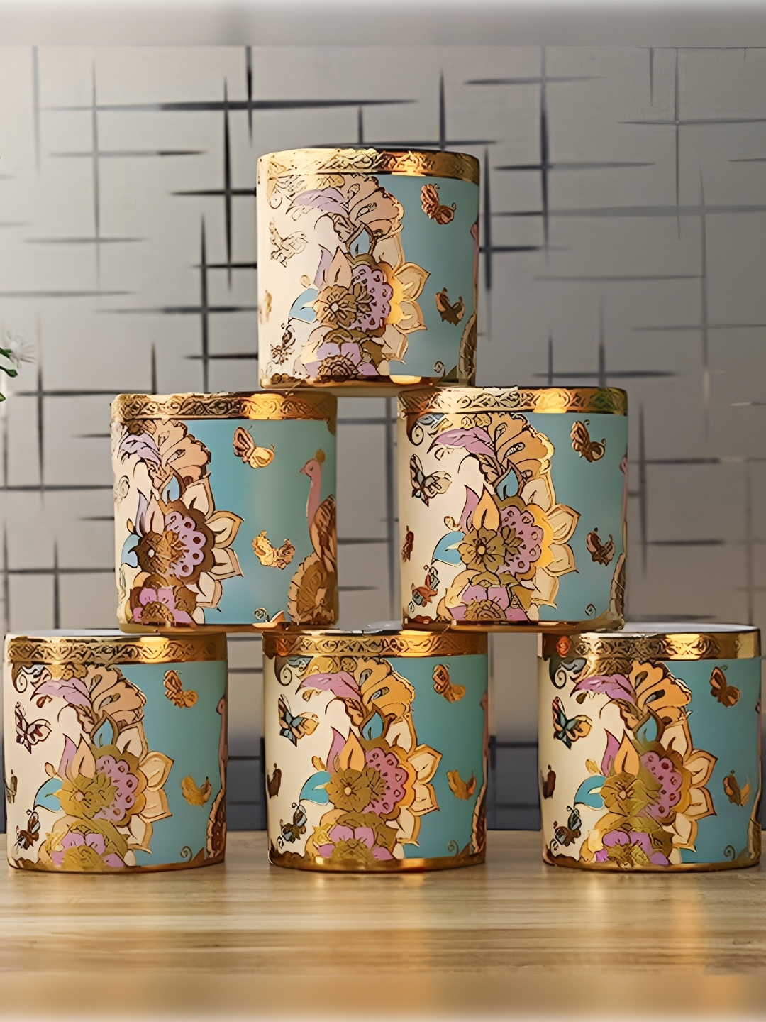 

Femora Green & Beige 6 Pcs Ethnic Motifs Printed Ceramic Glossy Cups Set 160 ml