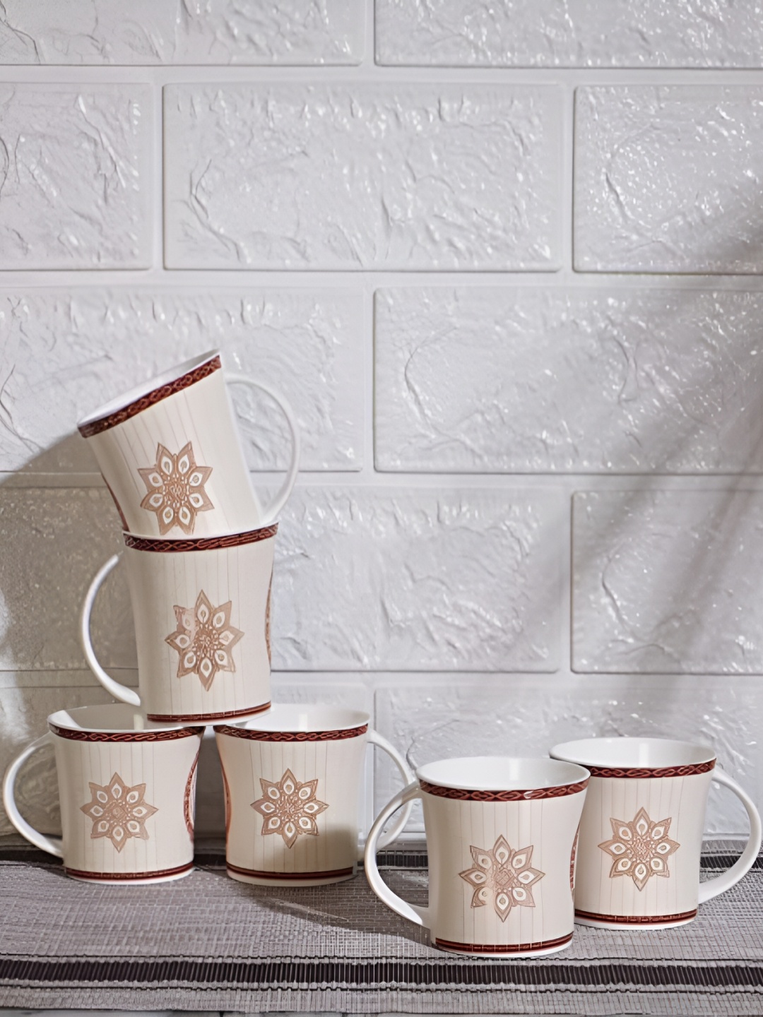 

Femora White & Red 6 Pcs Ethnic Motifs Printed Ceramic Glossy Cups Set 160 ml