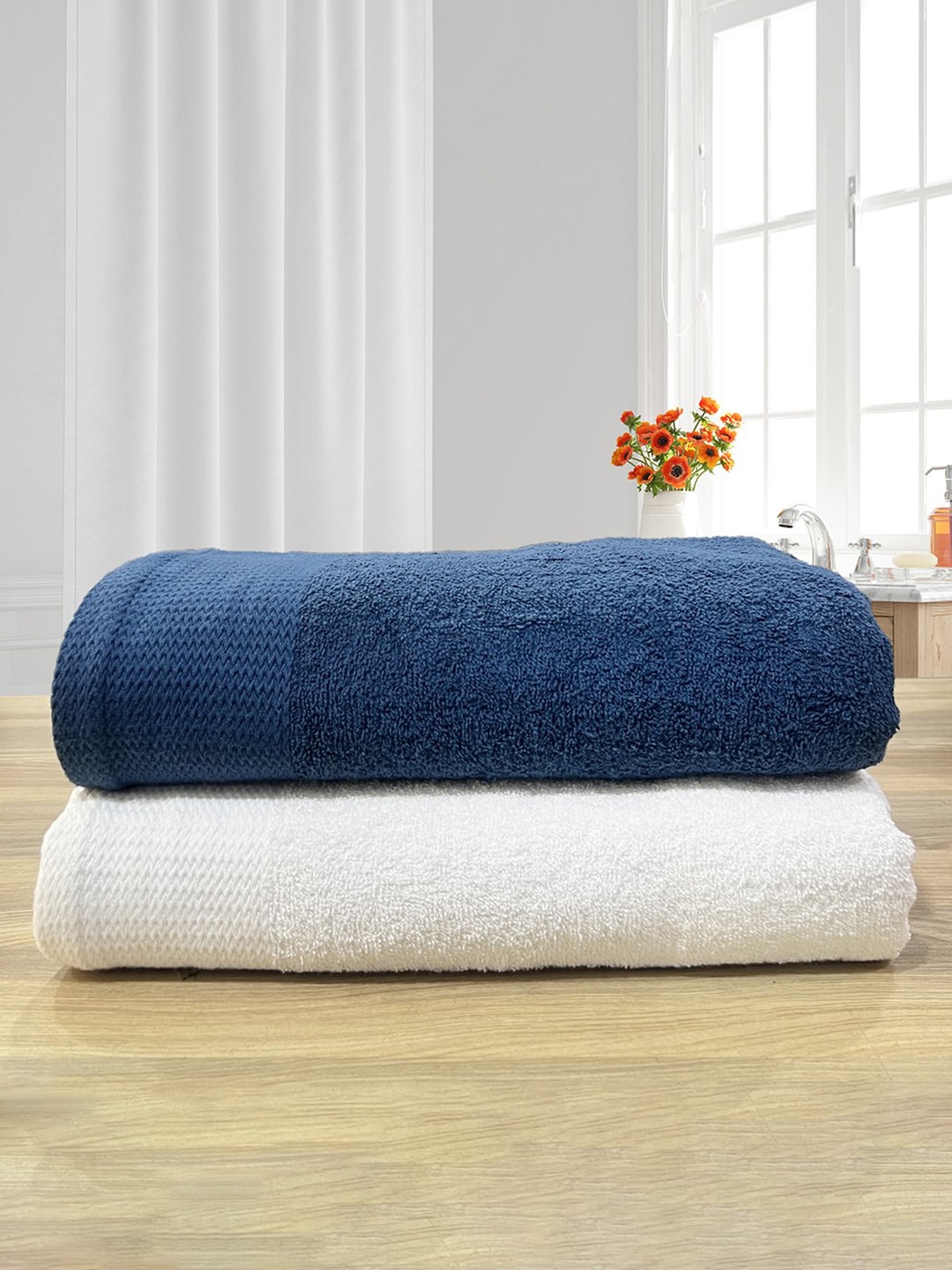 

LABHAM Revive Blue & White 2 Pieces Cotton 450 GSM Bath Towels