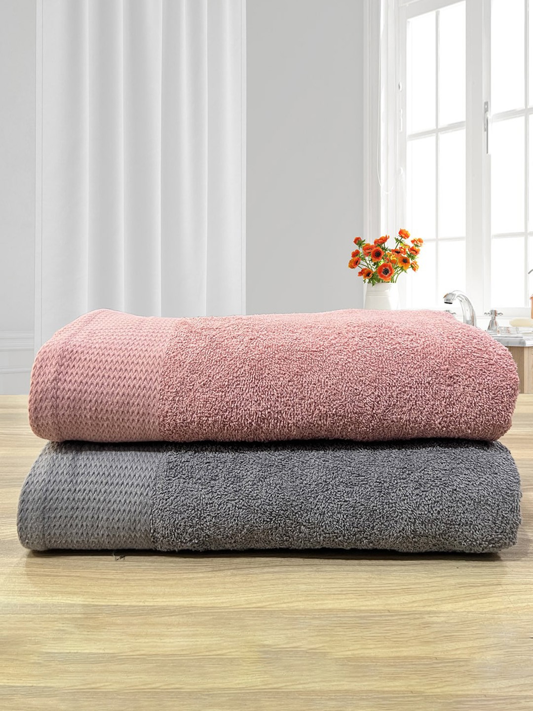 

LABHAM Revive Rose & Grey 2 Pieces Cotton 450 GSM Bath Towels