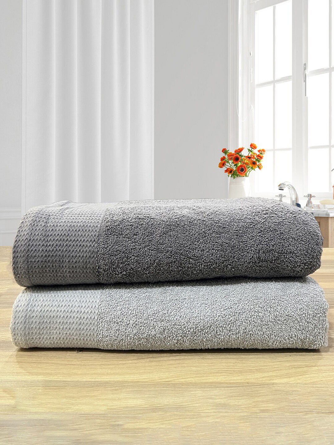

LABHAM Revive Grey & Silver Toned 2 Pieces Cotton 450 GSM Bath Towels