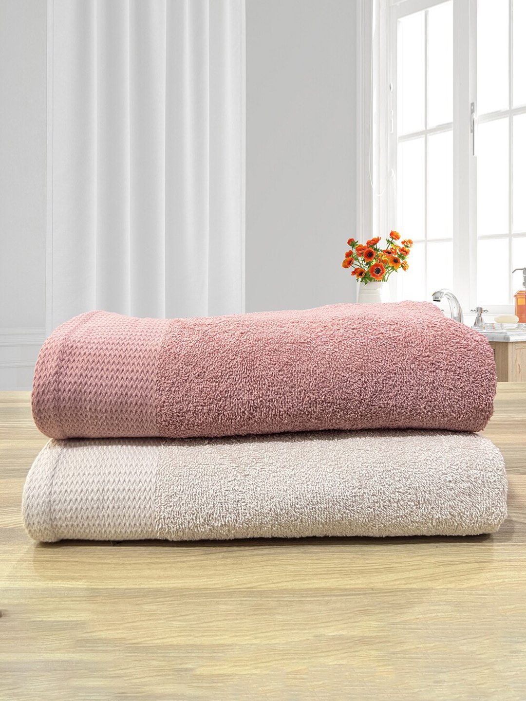 

LABHAM Revive Rose & Beige 2 Pieces Cotton 450 GSM Bath Towels