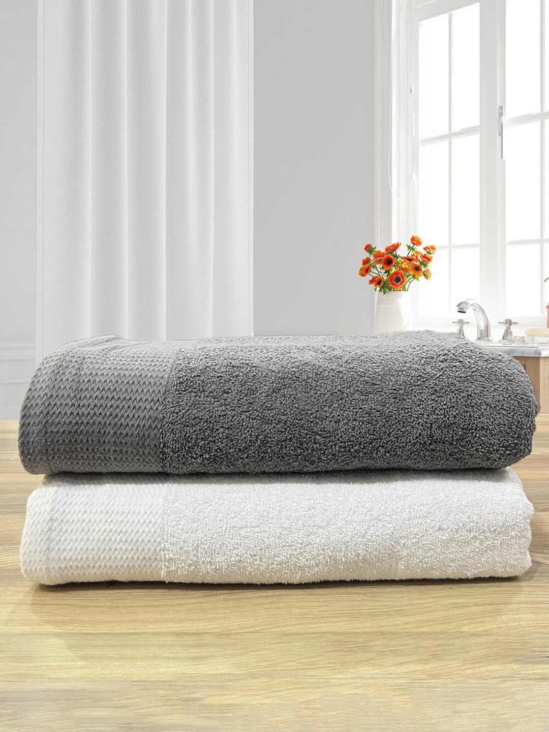 

LABHAM Revive Grey & White 2 Pieces Cotton 450 GSM Bath Towels
