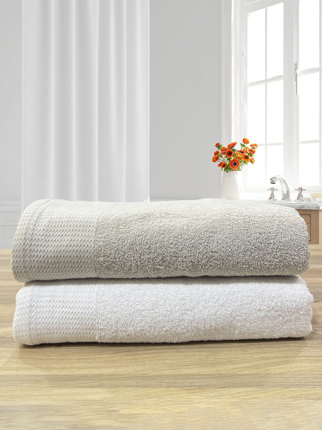 

LABHAM Revive Cream & White 2 Pieces Cotton 450 GSM Bath Towels