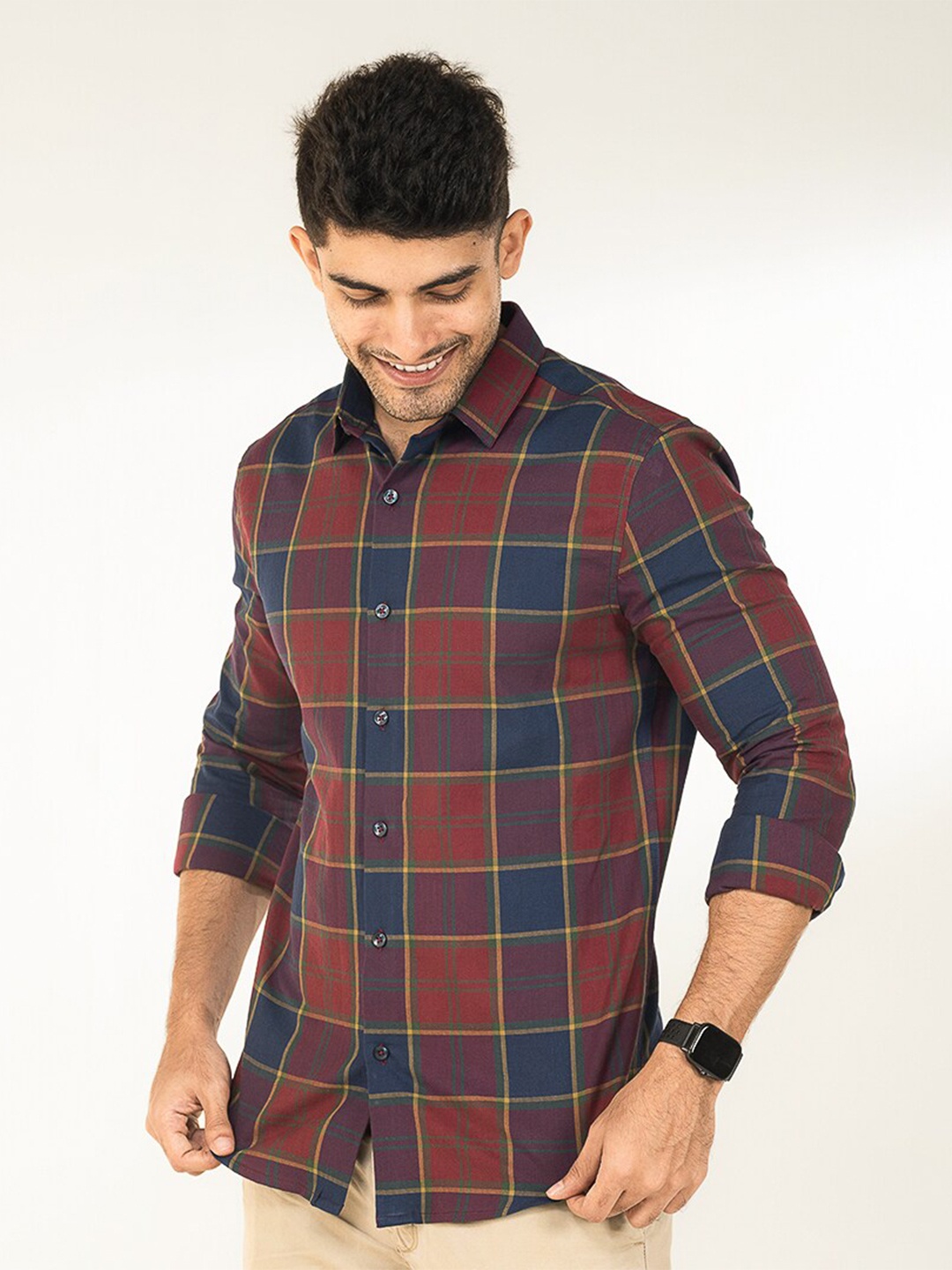 

The Bleu Label Classic Slim Fit Tartan Checked Cotton Casual Shirt, Navy blue