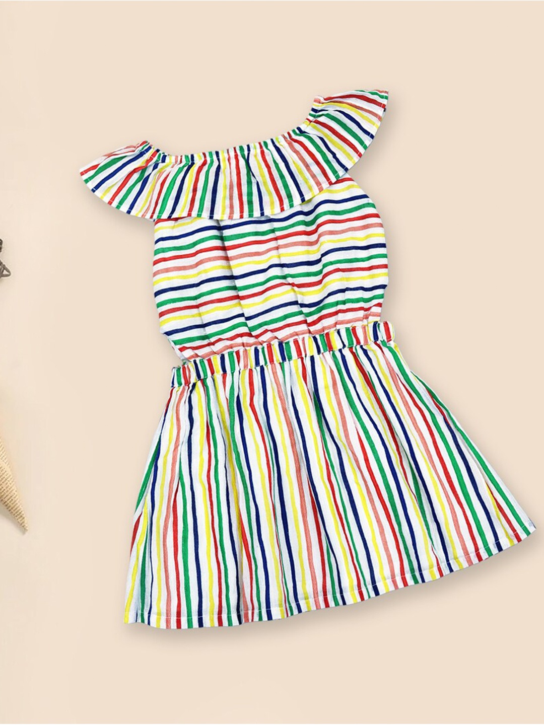 

INCLUD Girls Striped Fit & Flare Cotton Dress, Yellow