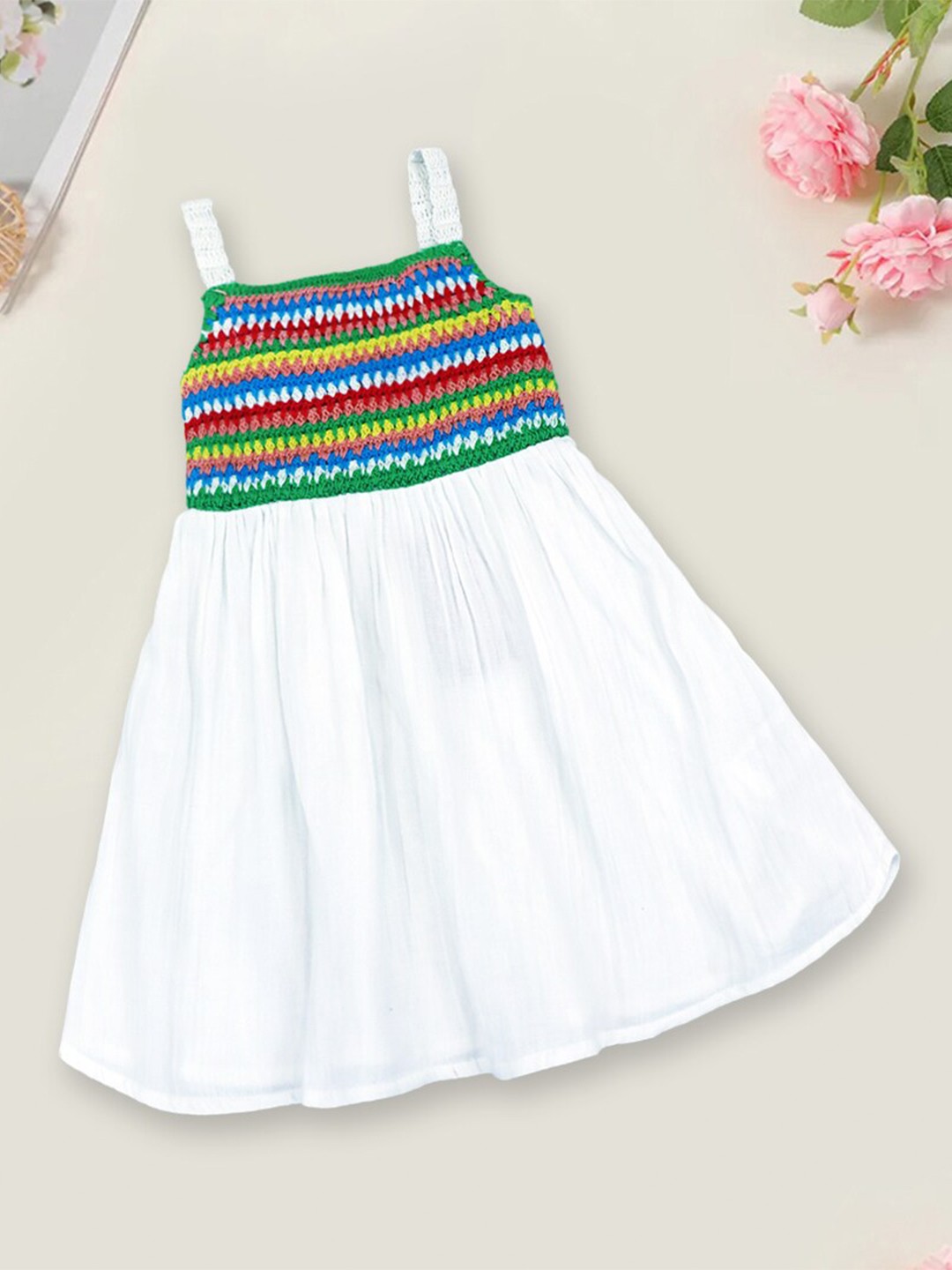

INCLUD Girls Self Design Fit & Flare Cotton Dress, White