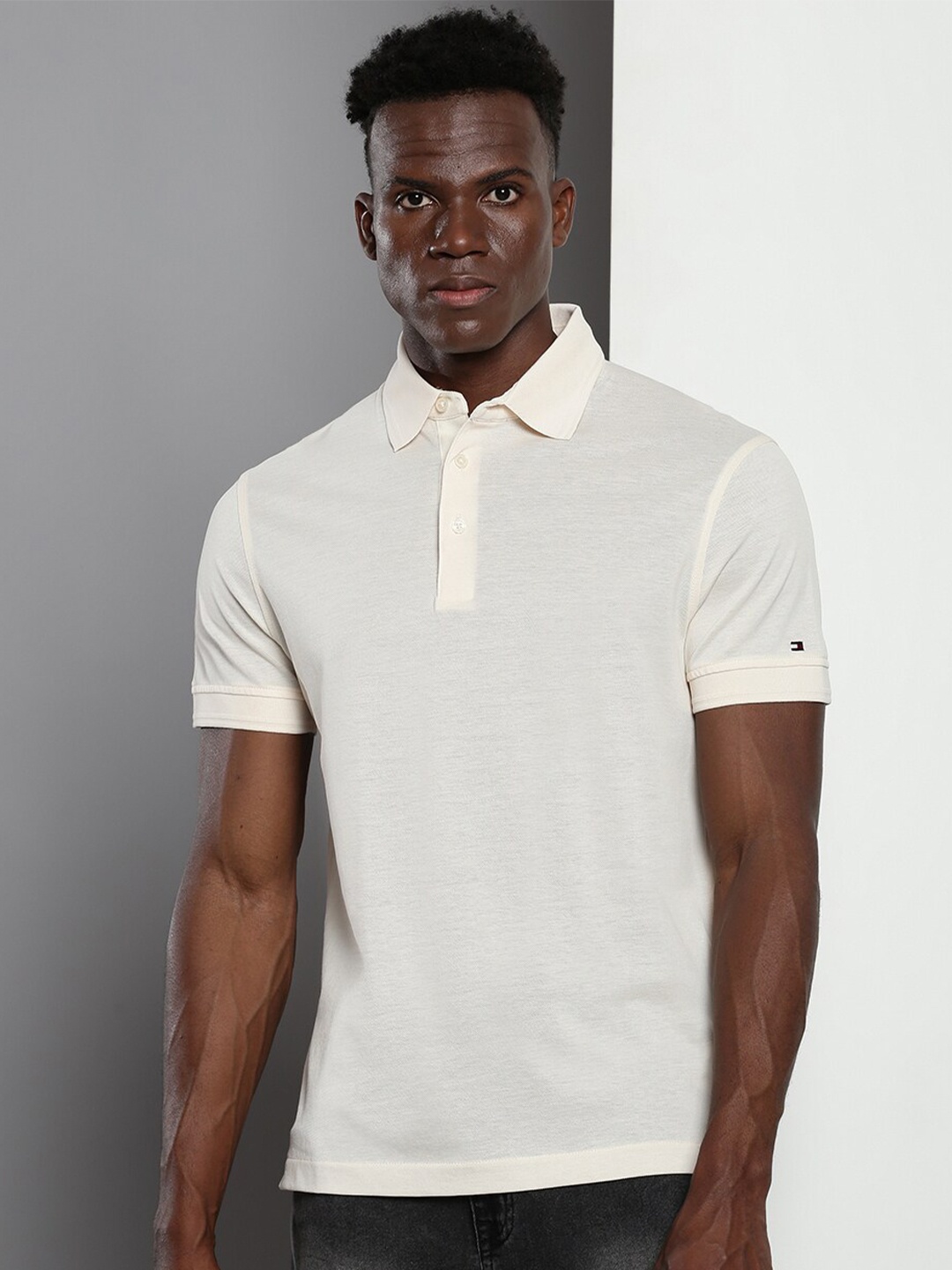 

Tommy Hilfiger Polo Collar Cotton Slim Fit T-shirt, Off white