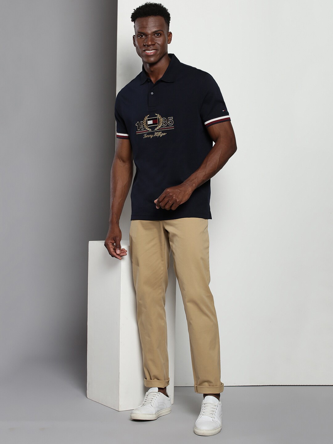 Tommy Hilfiger Typography Polo Collar Cotton T-shirt, Navy blue