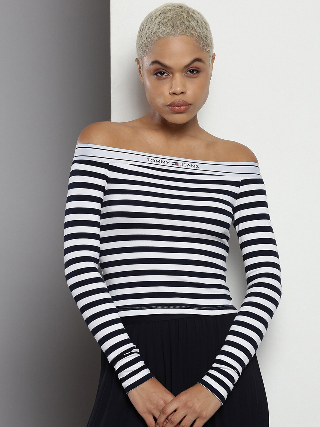 

Tommy Hilfiger Striped Off Shoulder Bardot Top, Blue