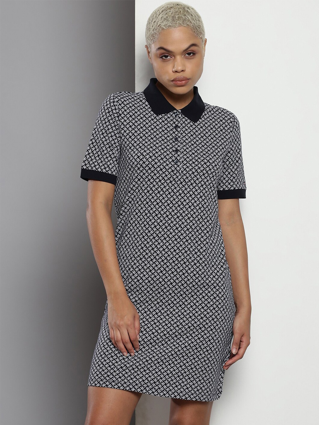

Tommy Hilfiger Ethnic Motifs Printed Polo Collar Shirt Dress, Navy blue