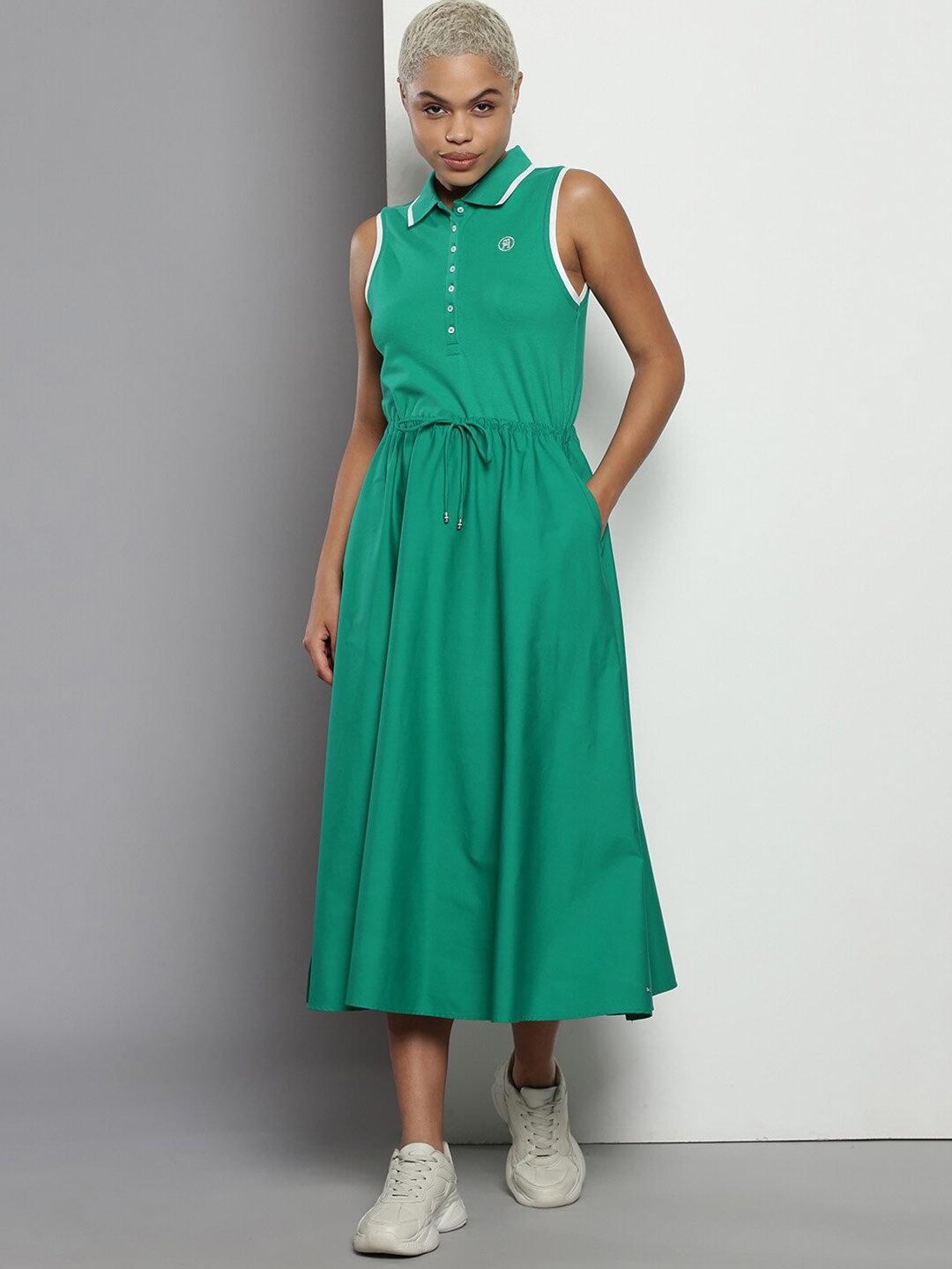 

Tommy Hilfiger Shirt Collar Tie Up Shirt Dress, Green