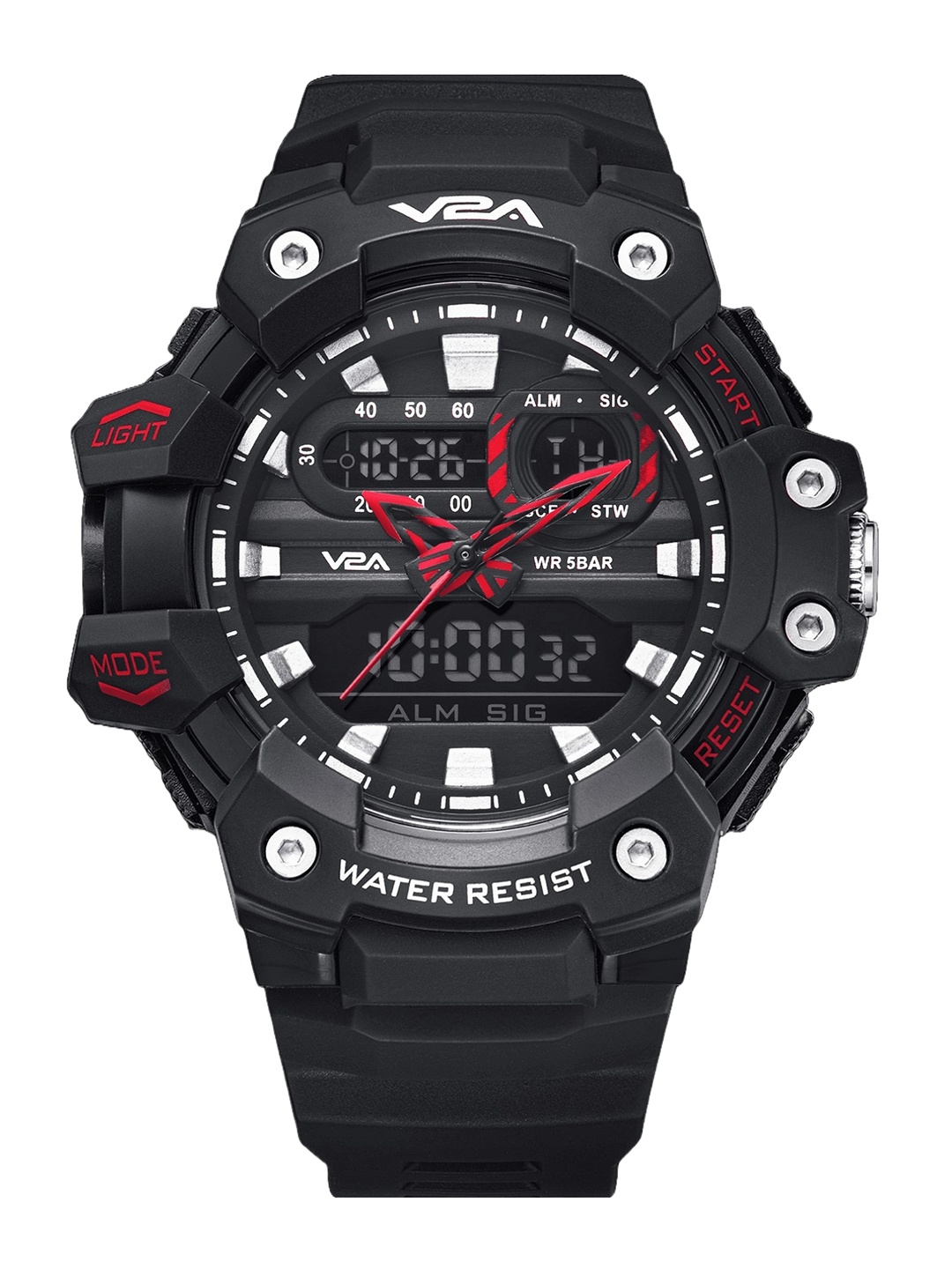 

V2A Men Embellished Dial Reset Time Analogue and Digital Watch V2A-OT-2202-Black