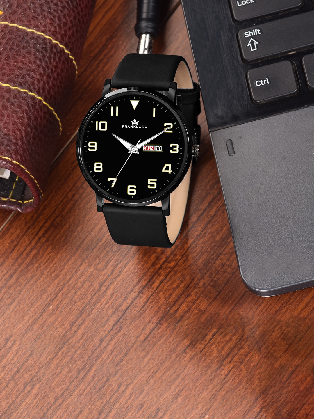 

Franklord Men Dial Leather Straps Analogue Watch F-104 BLGB, Black