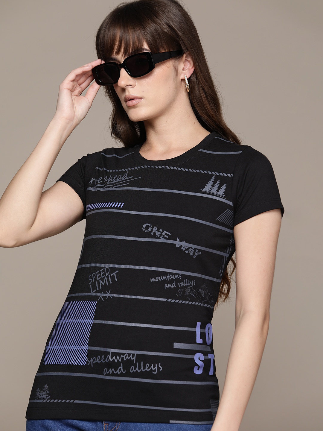 

Roadster Printed Pure Cotton T-shirt, Black