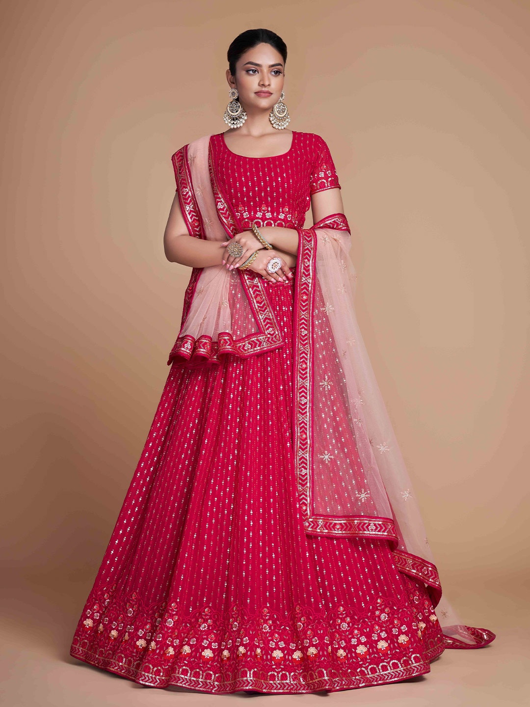 

Divyadham Textiles Embroidered Semi-Stitched Lehenga & Unstitched Blouse With Dupatta, Pink