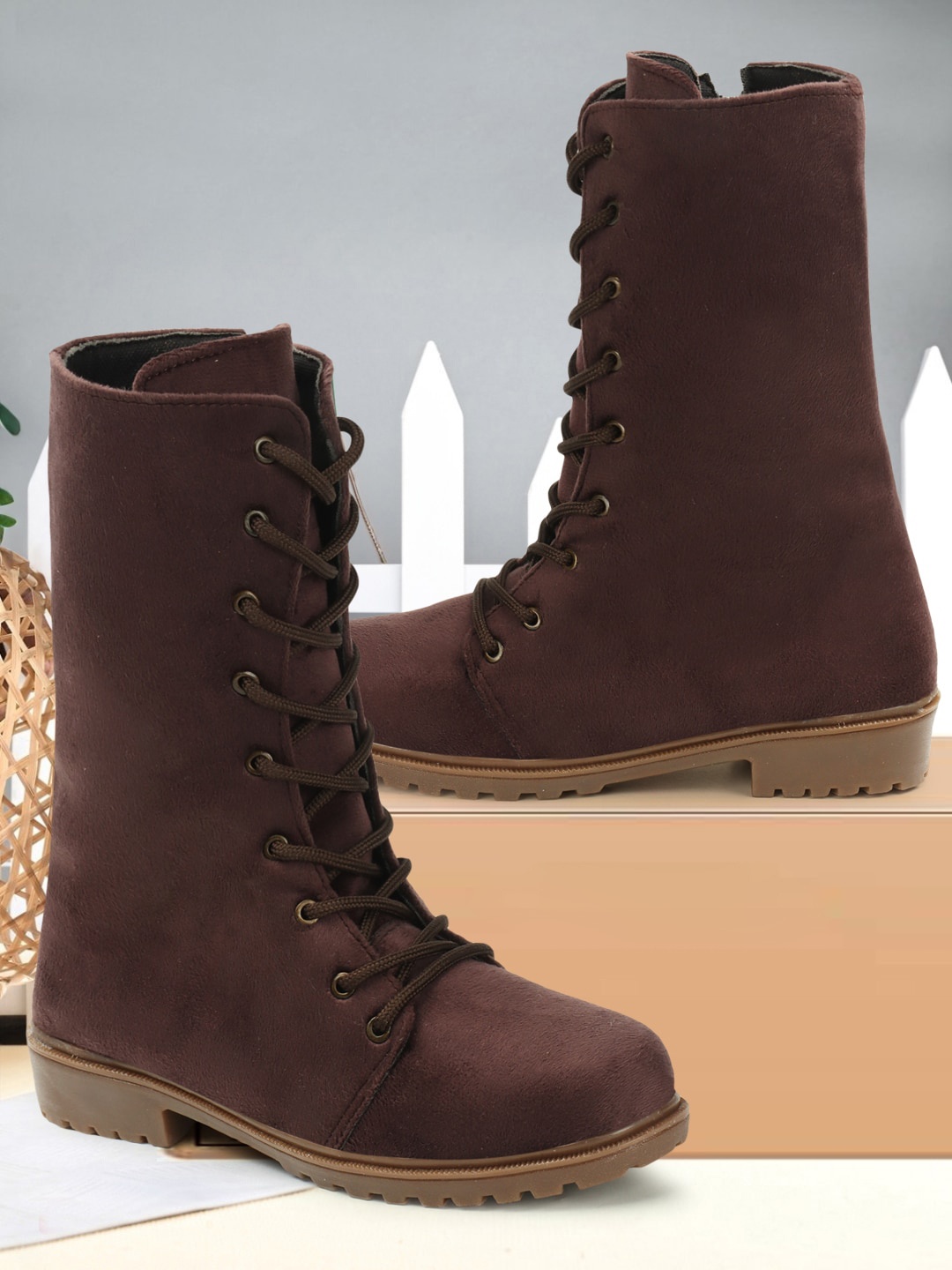 

FASHIMO Women High Top Heeled Boots, Brown