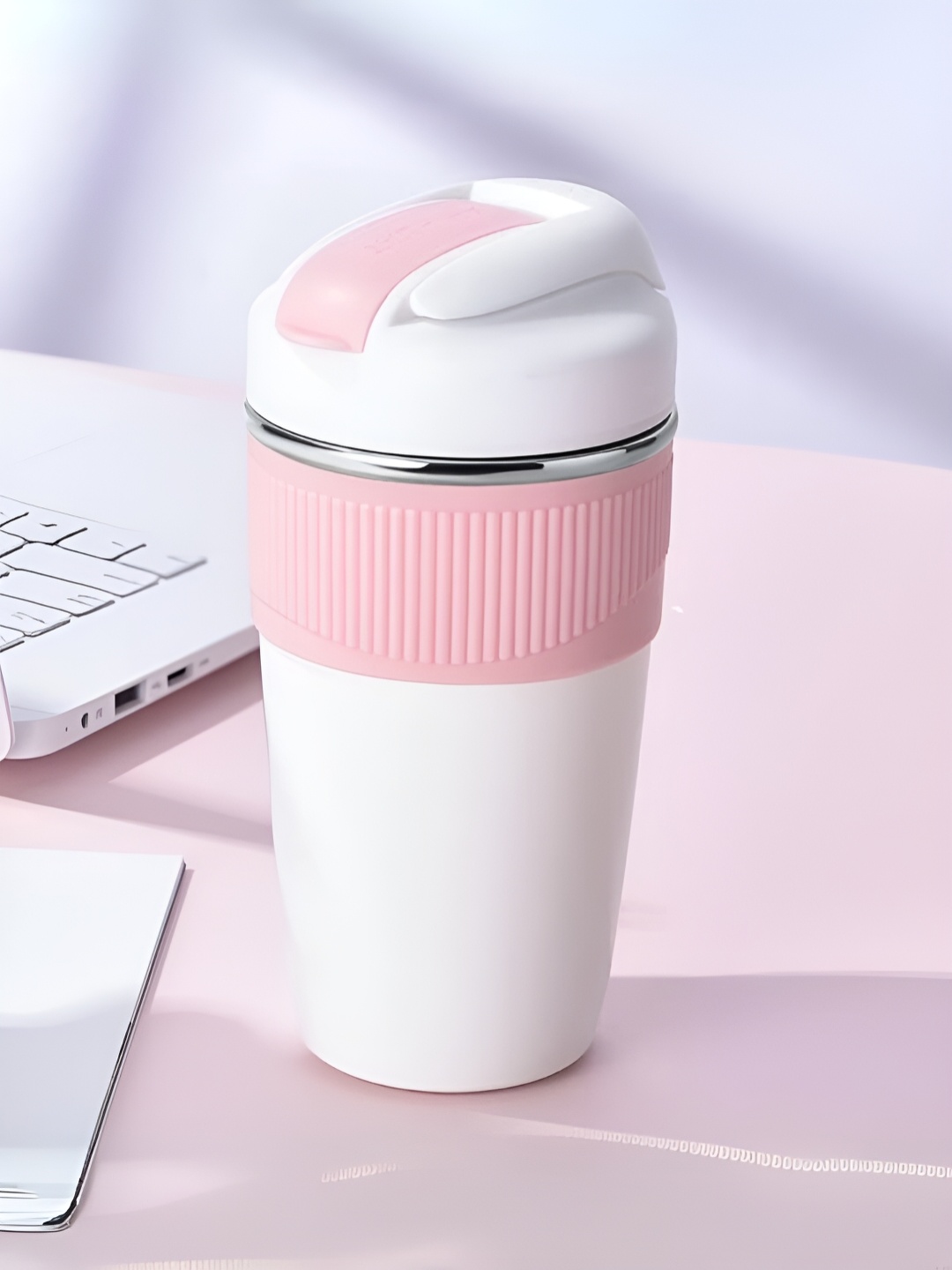 

UniKart White & Pink Stainless Steel Matte Coffee Tumbler 480 ml
