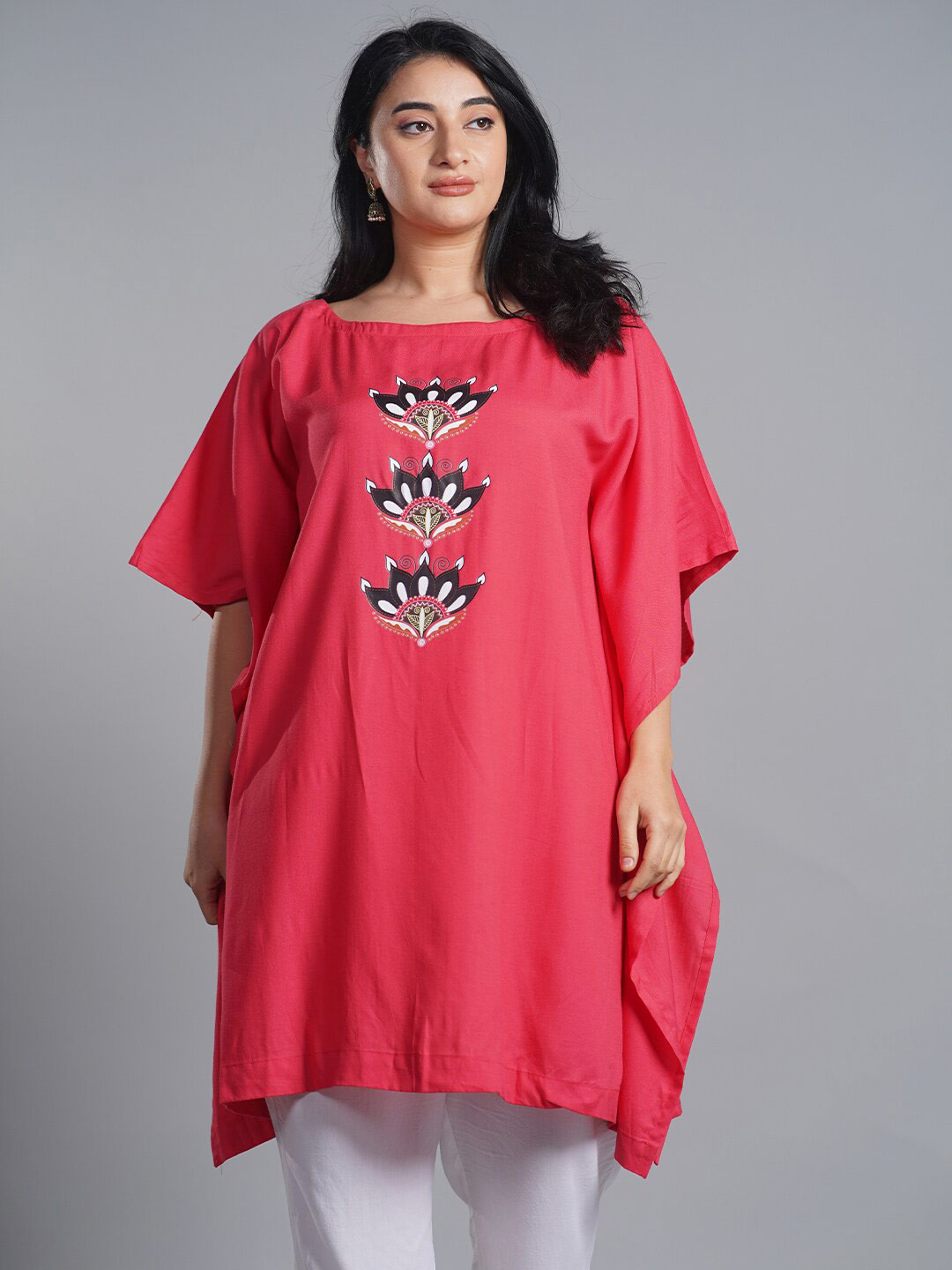 

LetsDressUp Ethnic Motifs Printed Boat Neck Kaftan Kurti, Peach