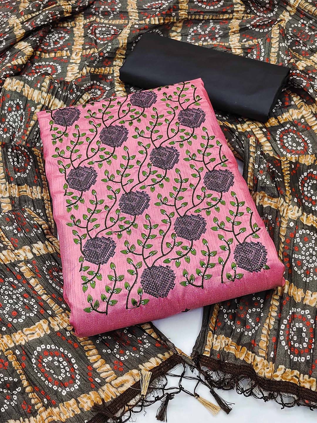 

KALINI Floral Embroidered Unstitched Dress Material, Pink