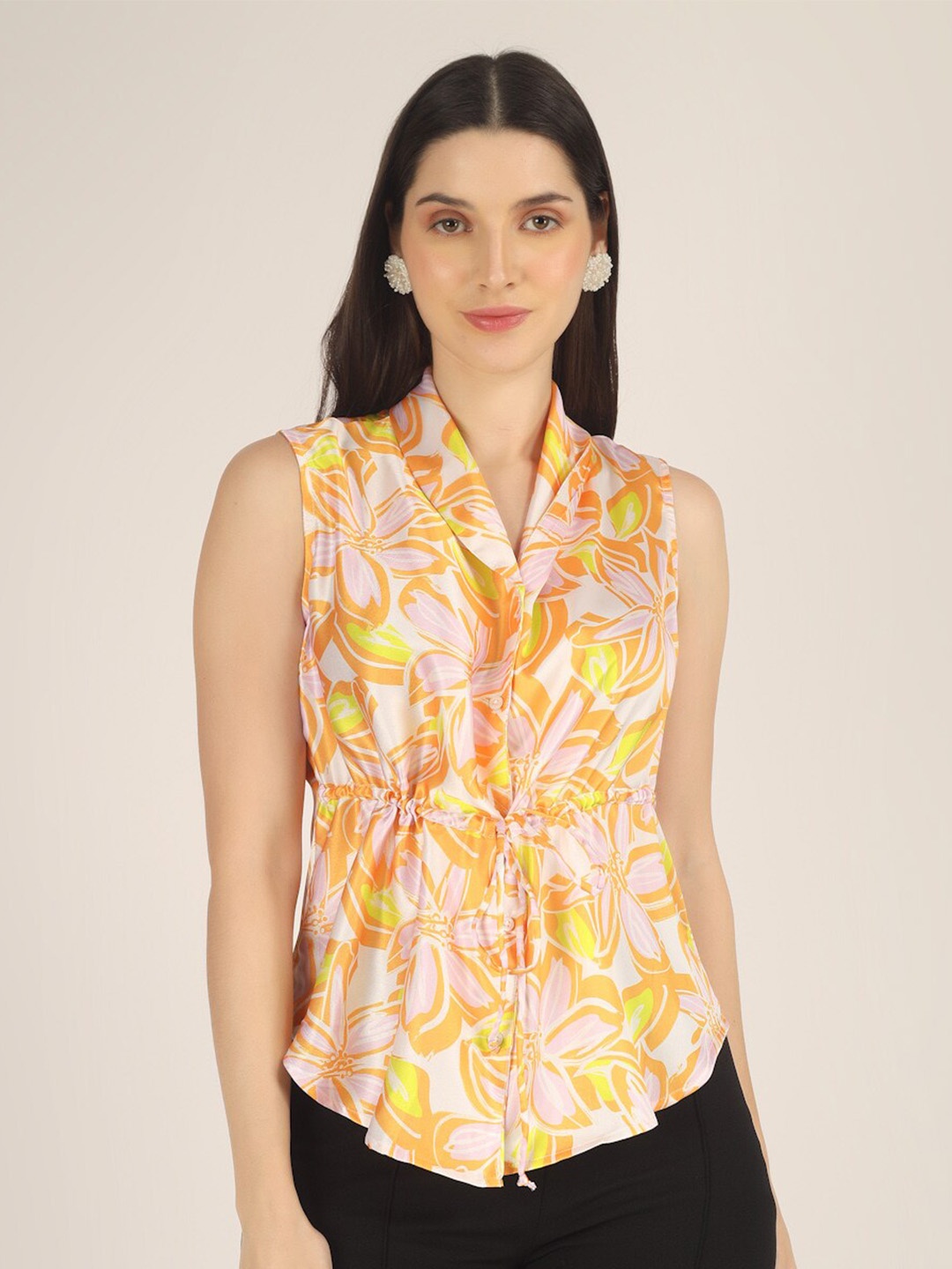

angloindu Floral Printed Shirt Style Top, Yellow