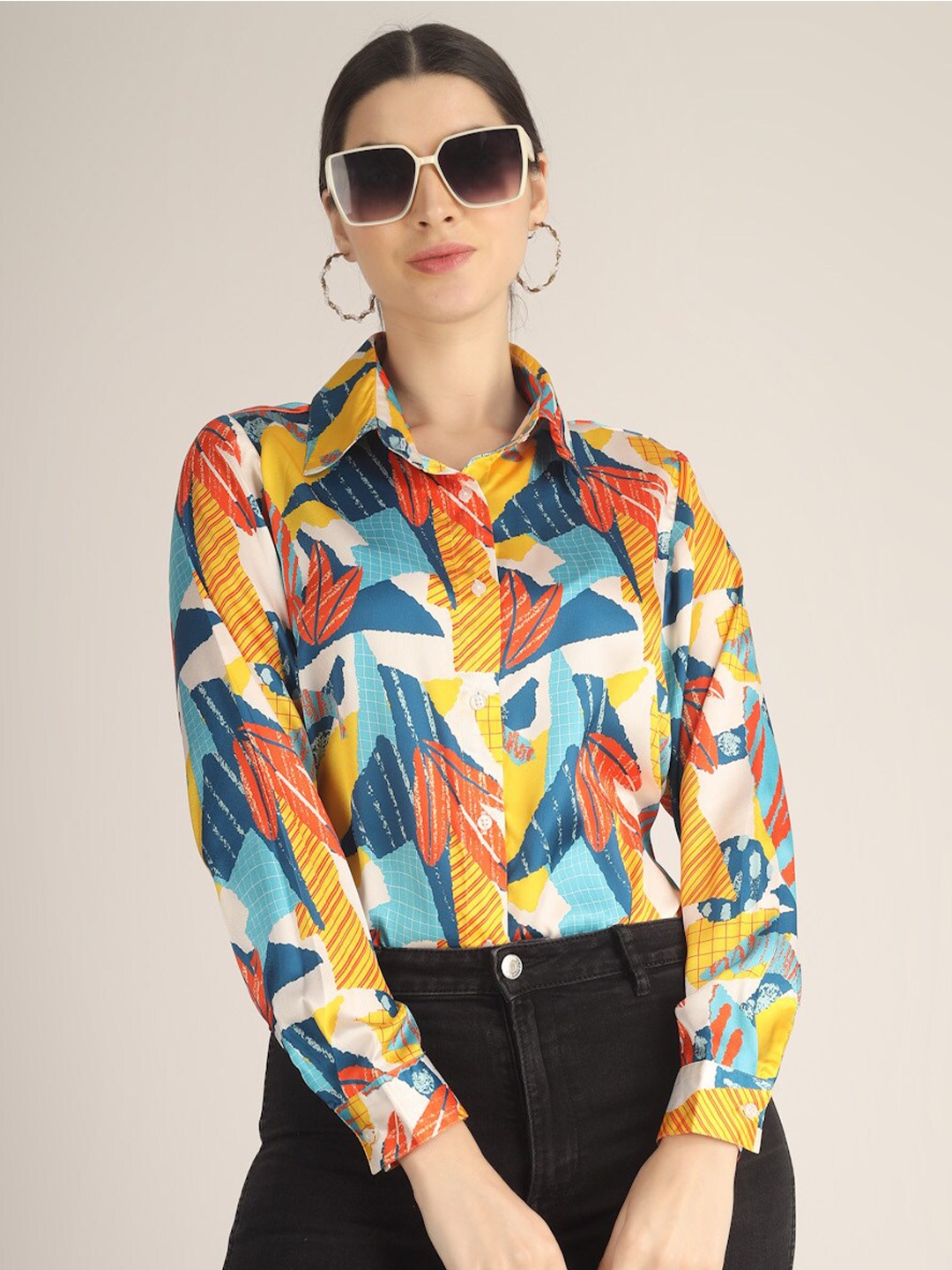 

angloindu Floral Printed Spread Collar Casual Shirt, Blue