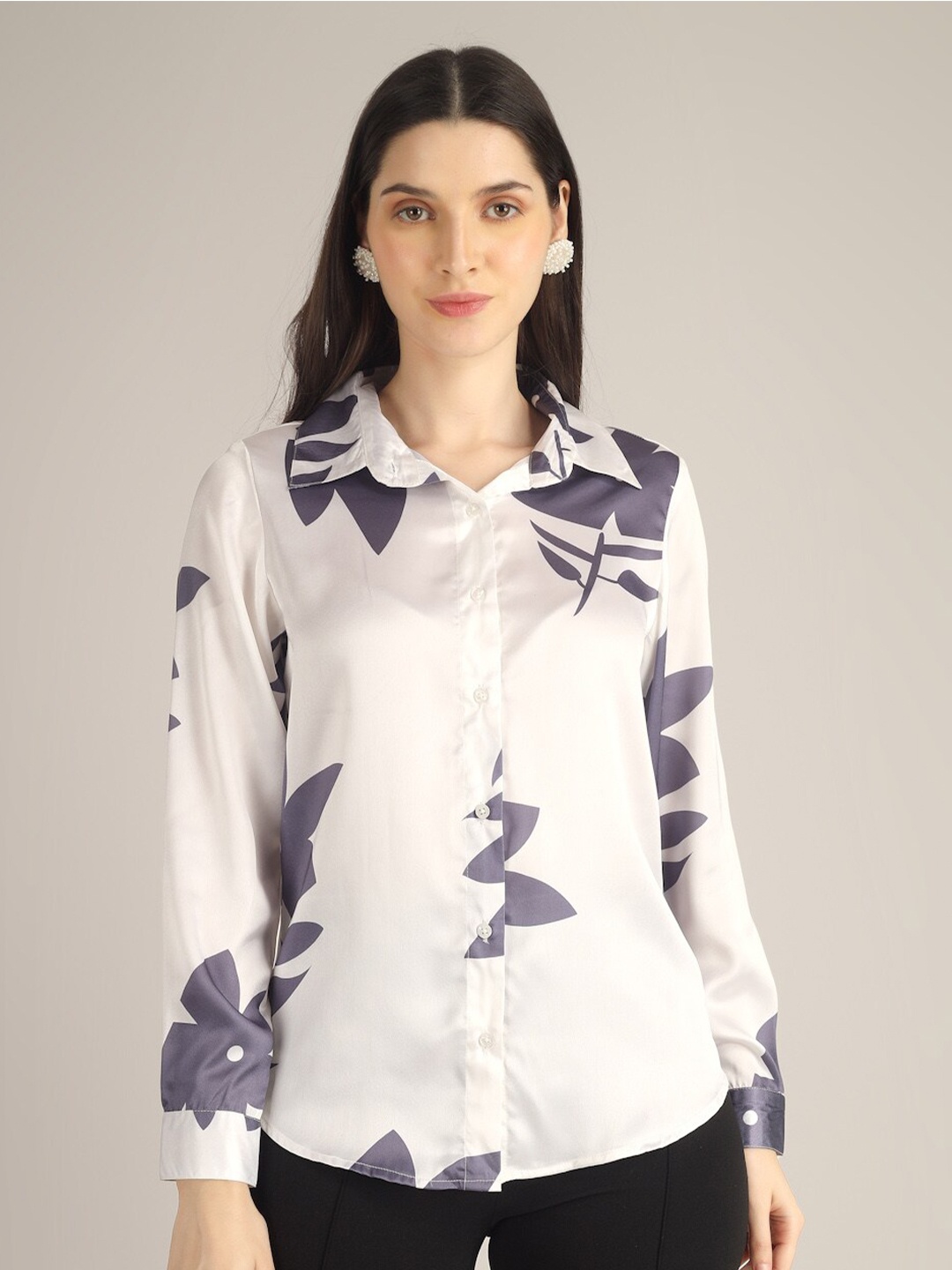 

angloindu Floral Printed Spread Collar Casual Shirt, White