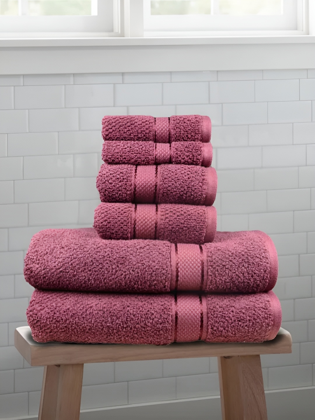 

SENSES Burgundy 6 Pieces Striped Cotton Towel Set