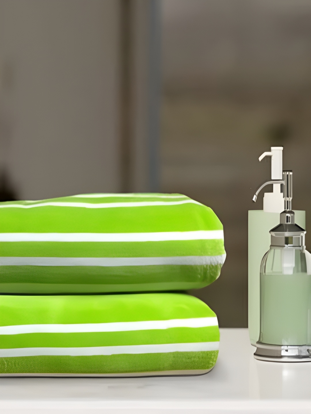 

SENSES Green & White 2 Piece Striped Cotton Towel Set