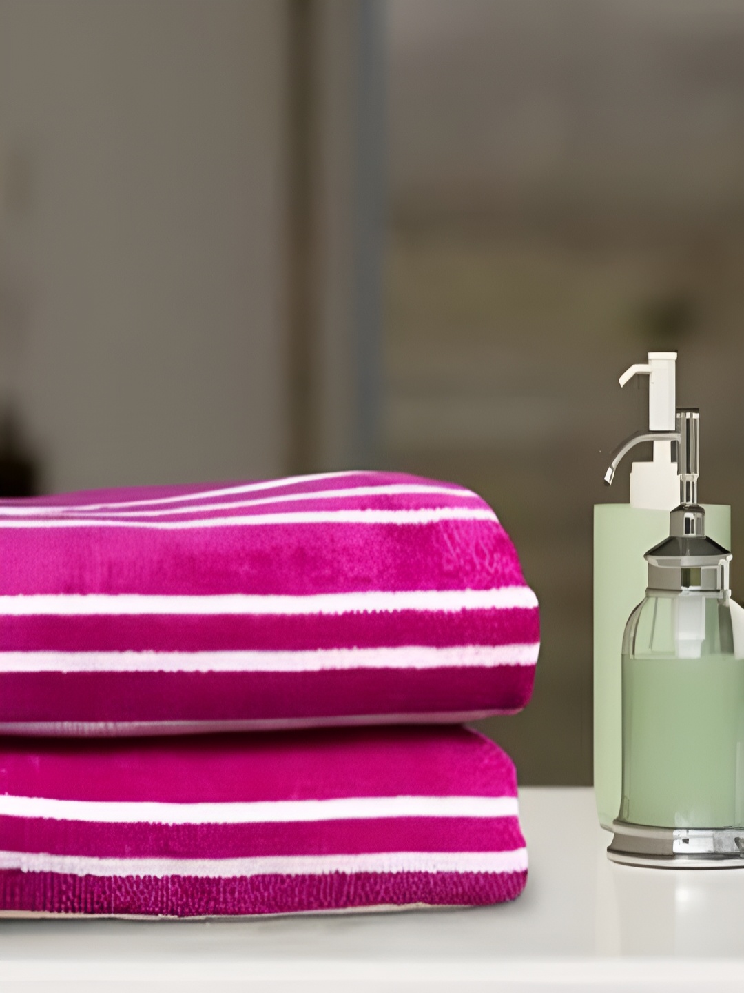 

SENSES Pink & White 2 Piece Striped Cotton Towel Set