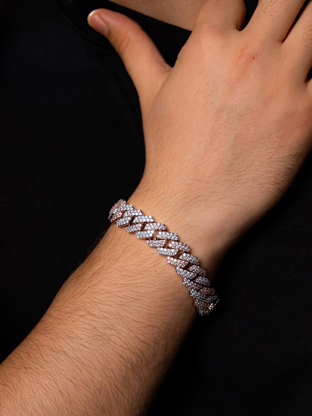 

Drip Project Rose Gold-Plated Cubic Zirconia Studded Link Bracelet