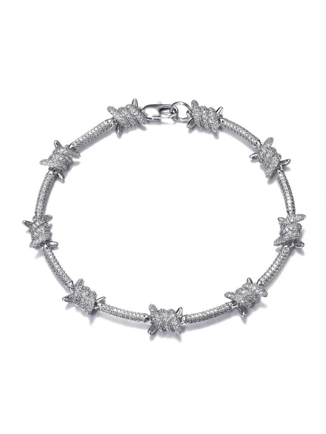 

Drip Project Men Brass 14k Rhodium-Plated Cubic Zirconia Link Bracelet, Silver