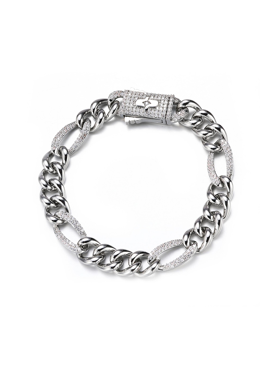 

Drip Project Men Brass 14k Rhodium-Plated Cubic Zirconia Link Bracelet, Silver