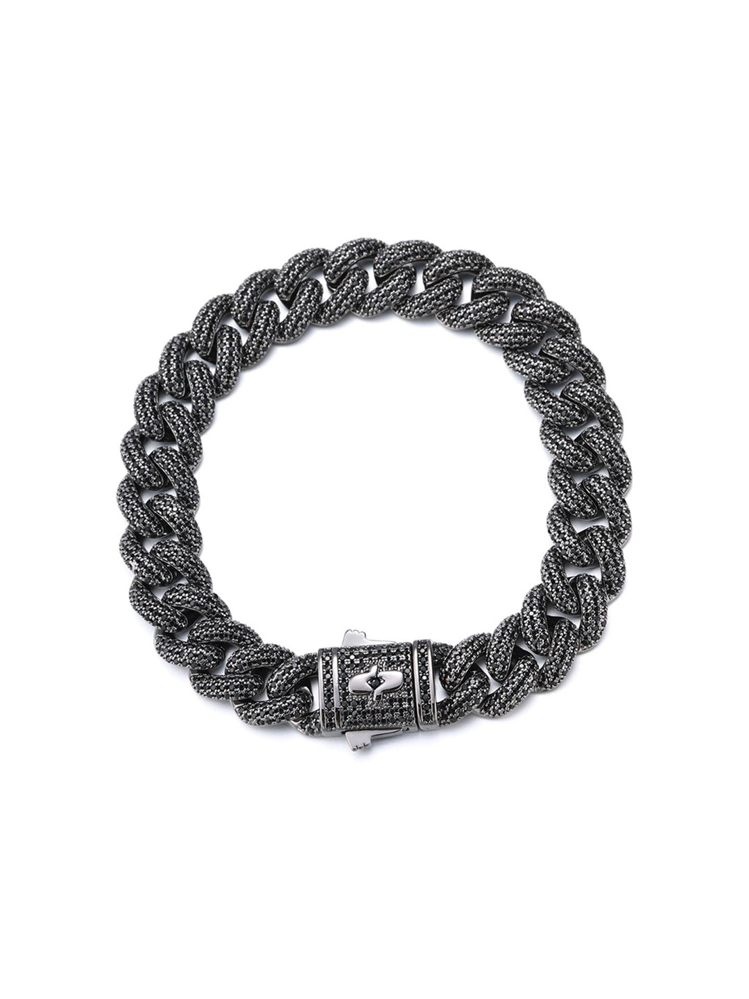 

Drip Project Men Brass 14k Rhodium-Plated Cubic Zirconia Link Bracelet, Silver