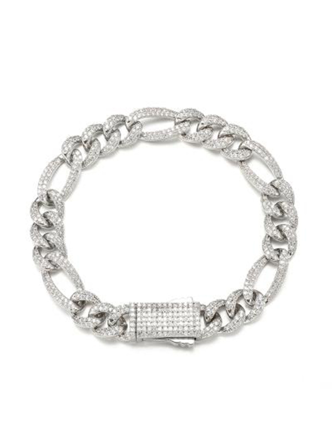 

Drip Project Men Brass 14k Rhodium-Plated Cubic Zirconia Link Bracelet, Silver