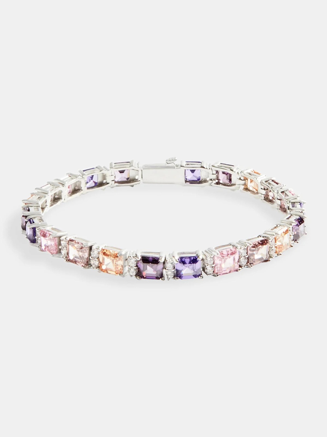 

Drip Project Men Brass 14k Rhodium-Plated Cubic Zirconia Link Bracelet, Silver