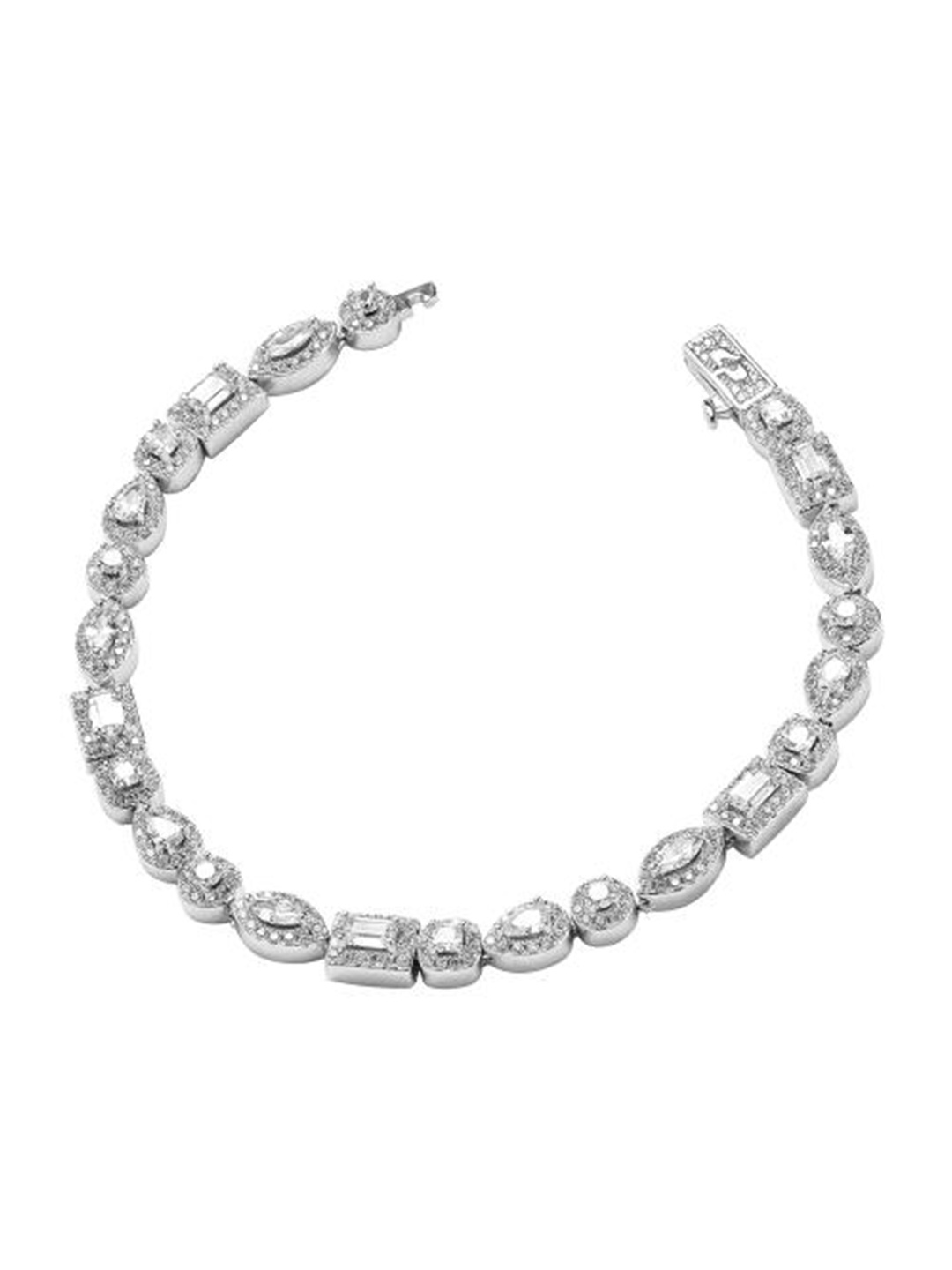 

Drip Project Men Rhodium-Plated Brass Cubic Zirconia Stone Studded Link Bracelet, Silver